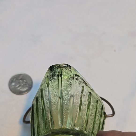 Vintage Hazel Atlas Little Coal Bucket Ashtray With Handle Green Glass 2" - Picture 6 of 14